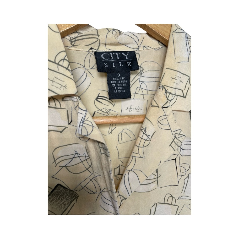 City silk Women's Cream Patterned small Blouse 056 - Picture 2 of 3